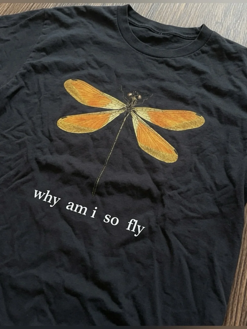 Gildan Black Tee with Orange Dragonfly Graphic